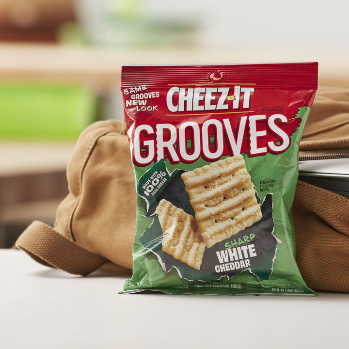 Cheez-It Grooves Crunchy Cheese Crackers, Snack Crackers, Lunch Snacks, Family Size, Sharp White Cheddar, 17oz Box (1 Box) 1.06 Pound (Pack of 1)