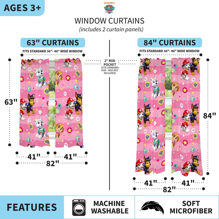 Franco Kids Room Window Curtains Drapes Set, 82 in x 63 in, Paw Patrol Girls