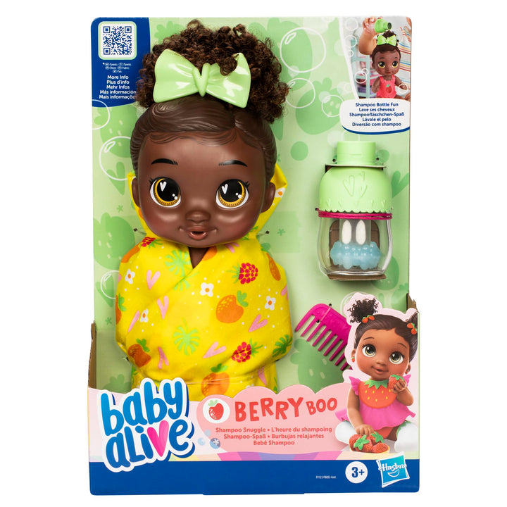 Baby Alive Shampoo Snuggle Berry Boo Black Hair 11 Inch Water Baby Doll Playset, Toys for 3 Year Old Girls & Boys & Up