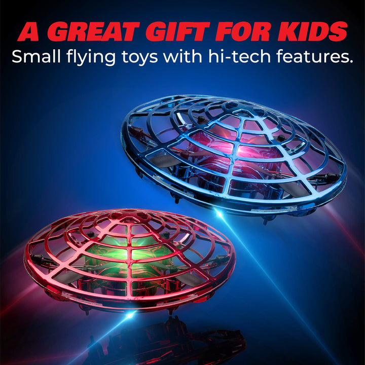 Force1 Scoot Duo Hand Operated Drone for Kids or Adults - 2pk Hands Free Motion Sensor Mini Drone, Easy Indoor Small UFO Toy Flying Ball Drone Toys for Boys and Girls (Red and Blue) Duo Red and Blue