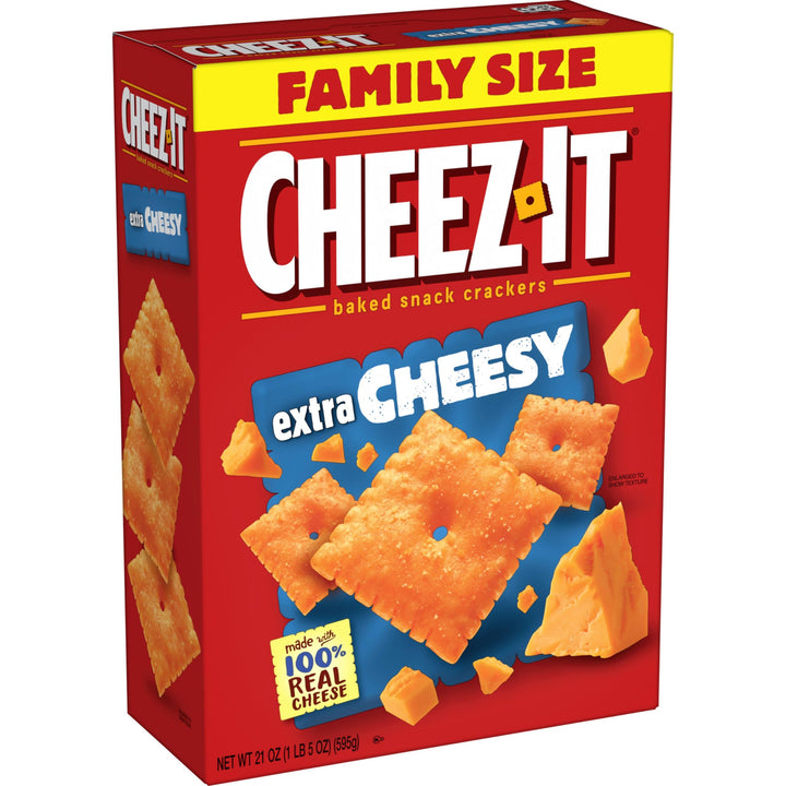 Cheez-It Cheese Crackers, Baked Snack Crackers, Lunch Snacks, Family Size, Extra Cheesy, 21oz Box (1 Box) 1.31 Pound (Pack of 1)