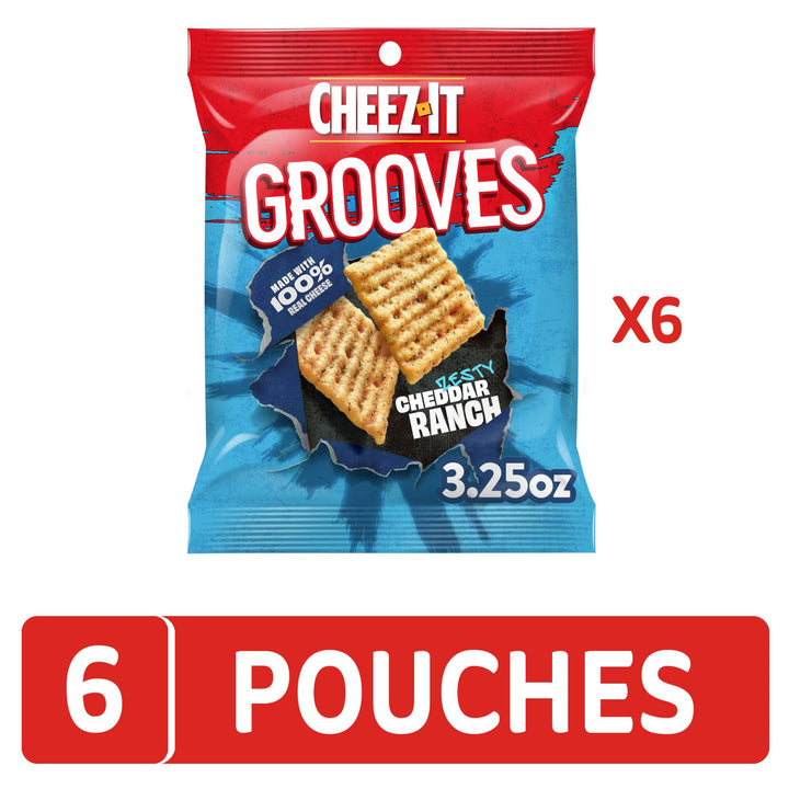 Cheez-It Grooves Crunchy Cheese Crackers, Snack Crackers, Lunch Snacks, Family Size, Sharp White Cheddar, 17oz Box (1 Box) 1.06 Pound (Pack of 1)