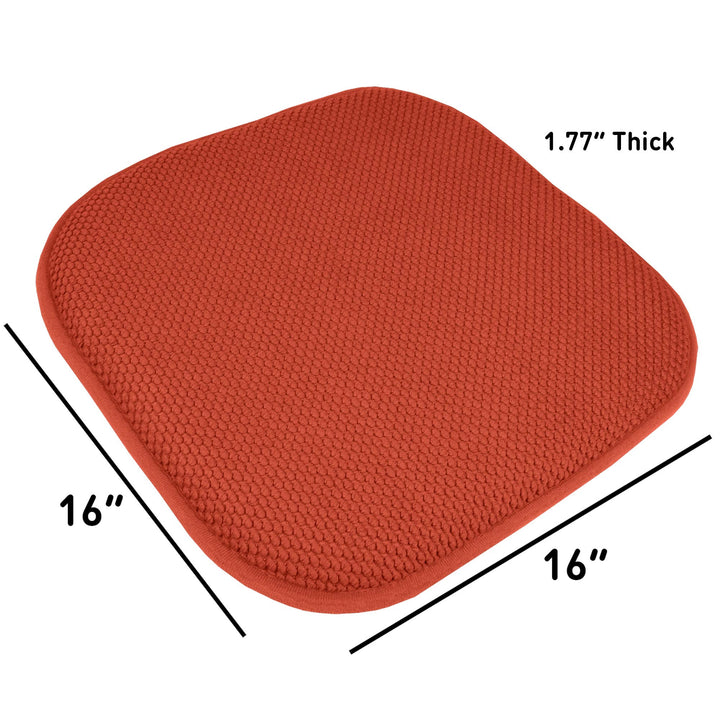 Sweet Home Collection Chair Cushion Memory Foam Pads Honeycomb Pattern Slip Non Skid Rubber Back Rounded Square 16" x 16" Seat Cover, 2 Pack, Rust
