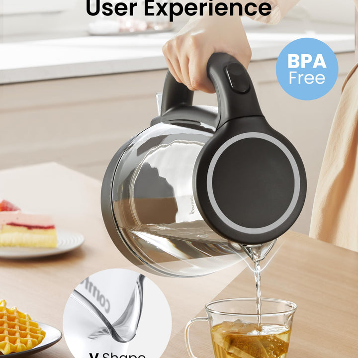 COMFEE' Stainless Steel Electric Kettle, 1.7 Liter Tea Kettle Electric & Hot Water Kettle, 1500W Fast Boil with LED Light, Auto Shut-Off and Boil-Dry Protection 1.8 Quarts