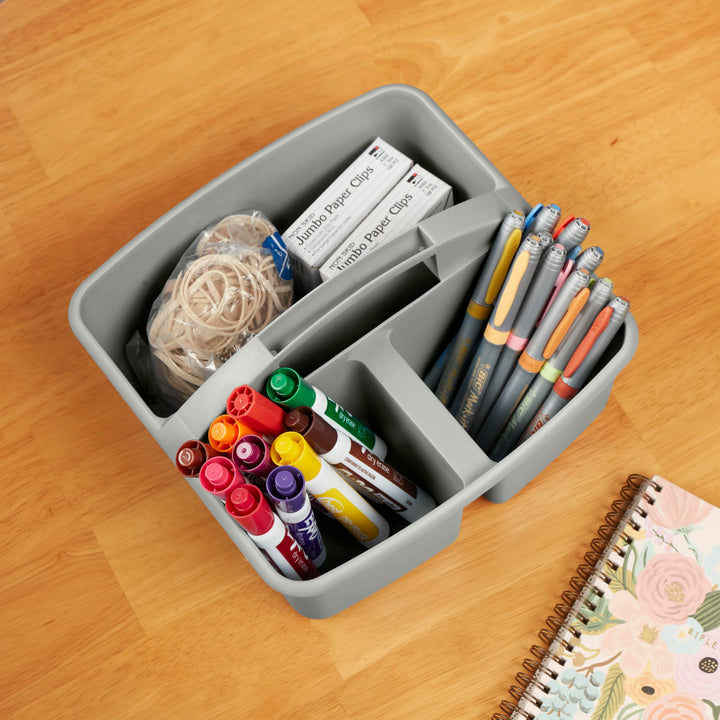 ECR4Kids 3-Compartment Storage Caddy, Supply Organizer, Grey, 6-Pack