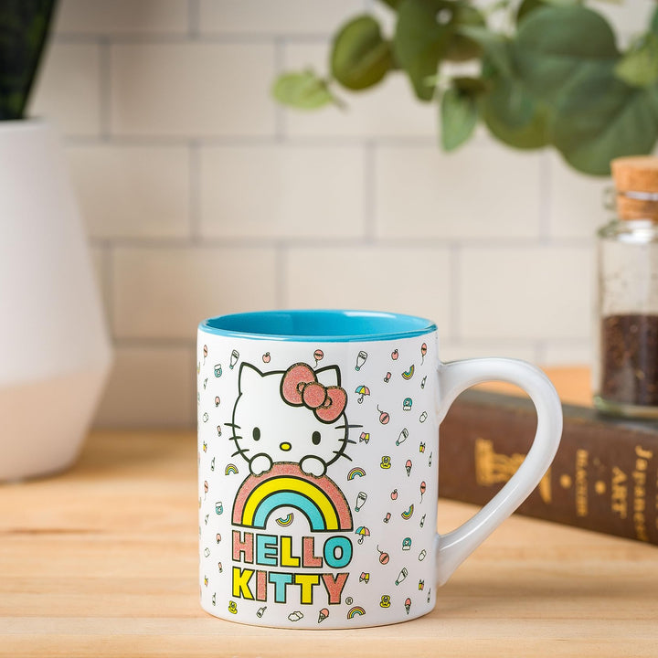 Silver Buffalo Sanrio Hello Kitty Rainbow Glitter Ceramic Mug, 14 Ounces Hello Kitty Pastel