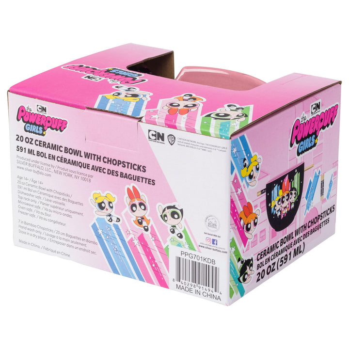 Silver Buffalo The Powerpuff Girls Featuring Blossom, Bubbles, and Buttercup Ceramic Ramen Noodle Rice Bowl with Chopsticks, Microwave Safe, 20 Ounces Multi Boxed Pattern