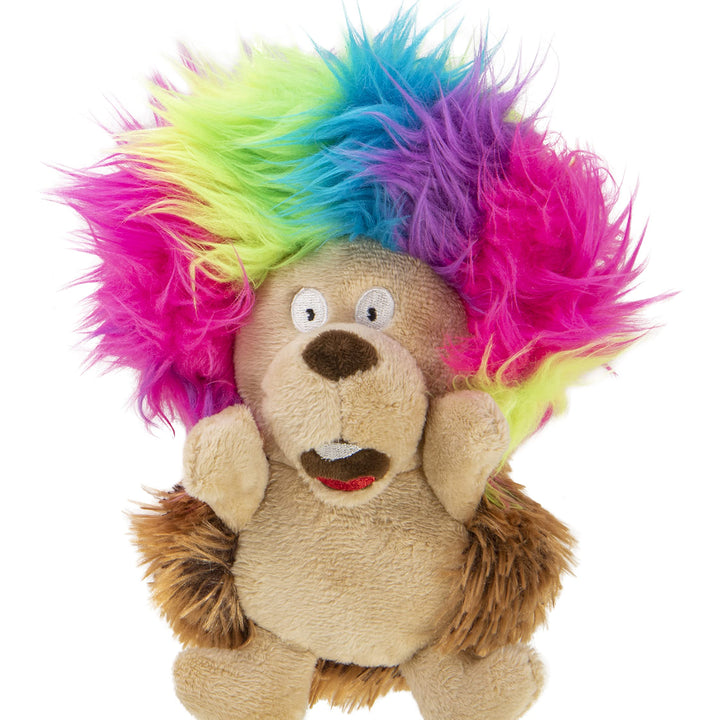 goDog Crazy Hairs Hedgehog Silent Squeak Plush Dog Toy, Chew Guard Technology - Brown, Small Crazy Hairs Hedgehog (Brown)