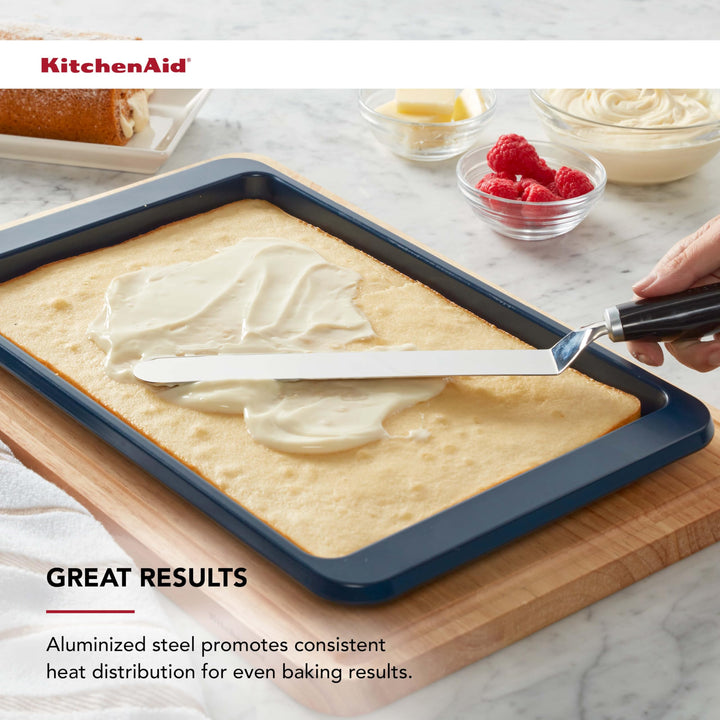 KitchenAid Nonstick Baking Sheet with Extended Handles for Easy Grip, Aluminized Steel to Promoted Even Baking, Ink Blue, Dishwasher Safe, 9x13-Inch