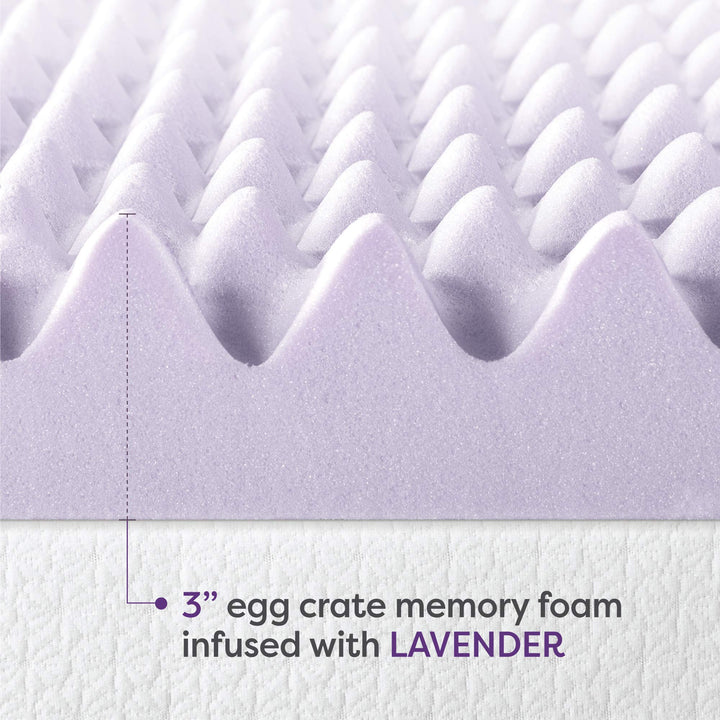 Best Price Mattress 3 Inch Egg Crate Memory Foam Mattress Topper with Soothing Lavender Infusion, CertiPUR-US Certified, Short Queen