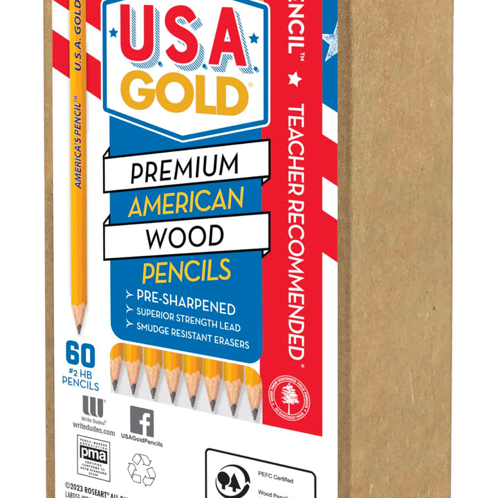 Cra-Z-art U.S.A. Gold Pre-sharpened American Wood Cased #2 HB Yellow Pencils, 60 Pack 1 Count (Pack of 60)