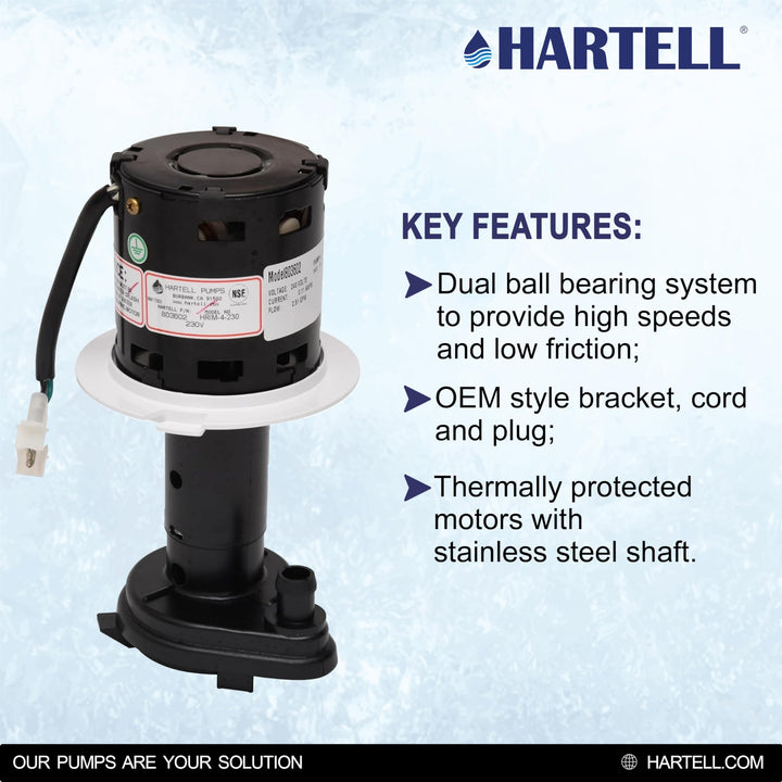 HARTELL HRIM-4-230 Replacement Ice Machine Pump, Replaces GPP-5SC-4A, GPP-5SC-4C, GPP-5SC-4B, 12-2919-02, 12-2920-02 and 12-2920-03