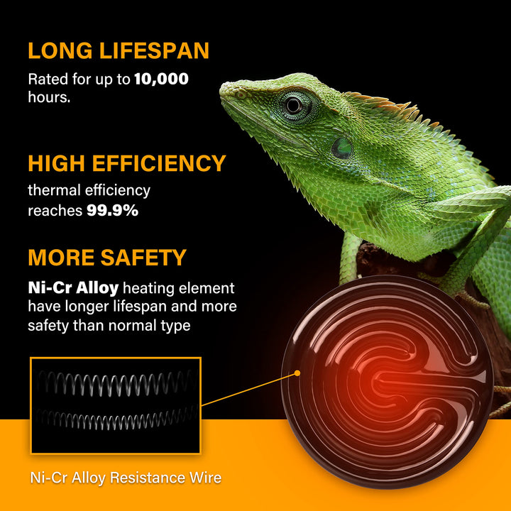 HealSmart Reptile Heat Lamp Bulb Ceramic Heat Emitter 150W No Light Emitting Brooder Coop Heater for Amphibian Pet & Incubating Chicken, Black
