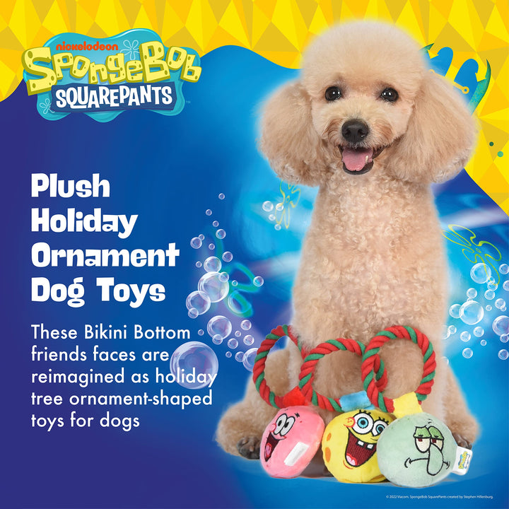 3 Pc Holiday Ornaments Plush with Rope Dog Toys with Squeaker | Dog Toys for Spongebob Fans | Squeaky Dog Toys, Spongebob, Squidward, and Patrick Ornament Toy Plush Ornament Set 3 Inch