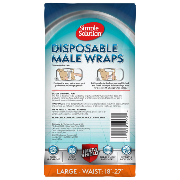 Simple Solution Disposable Dog Diapers for Male Dogs | Male Wraps with Super Absorbent Leak-Proof Fit | Large | 12 Count