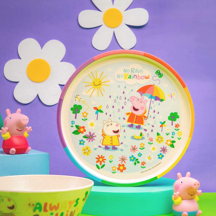 Zak Designs Peppa Pig Kids Dinnerware Set 3 Pieces, Durable and Sustainable Melamine Bamboo Plate, Bowl, and Tumbler are Perfect For Dinner Time With Family (Peppa, Suzy, Zuzu) 8" Plate, 6" Bowl, 10oz Tumbler