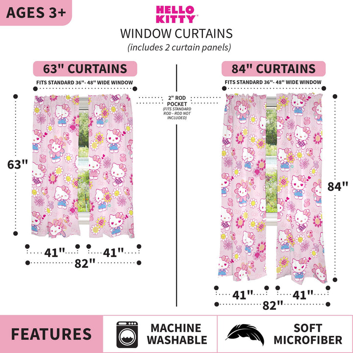 Franco Kids Room Window Curtains Drapes Set, 82 in x 63 in, Hello Kitty