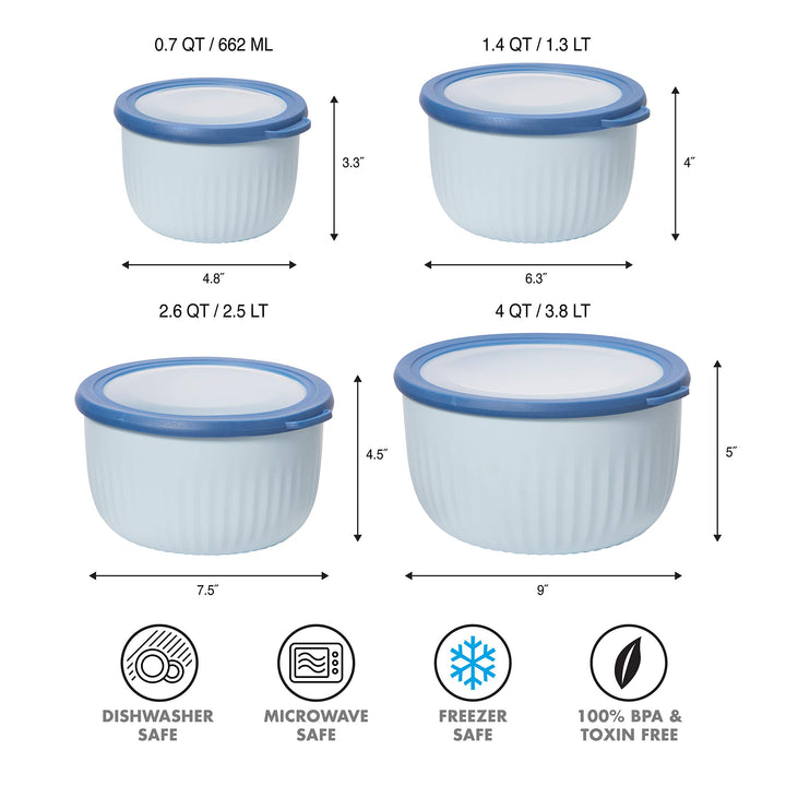 Oggi Prep, Store & Serve Plastic Bowl w/See-Thru Lid- Dishwasher, Microwave & Freezer Safe, (4 qt) Blue w/Dk Blue Lid 4 Quart Serve Bowl