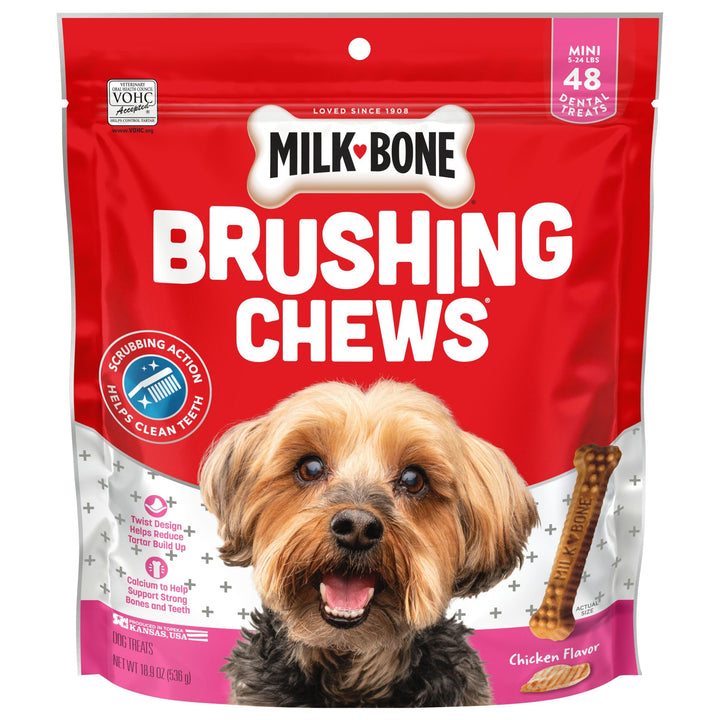 Milk-Bone Original Brushing Chews 48 Mini Daily Dental Dog Treats Chicken (Mini) 18.9 Ounce (Pack of 1)