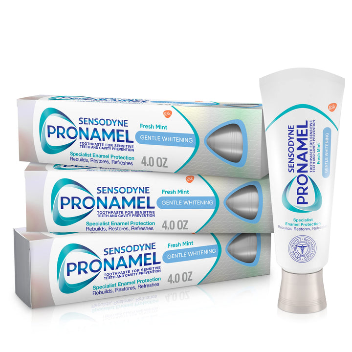 Sensodyne Pronamel Gentle Teeth Whitening Enamel Toothpaste for Sensitive Teeth, to Reharden and Strengthen Enamel,  Exclusive, Fresh Mint - 4 Ounces (Pack of 3) 4 Ounce (Pack of 3)