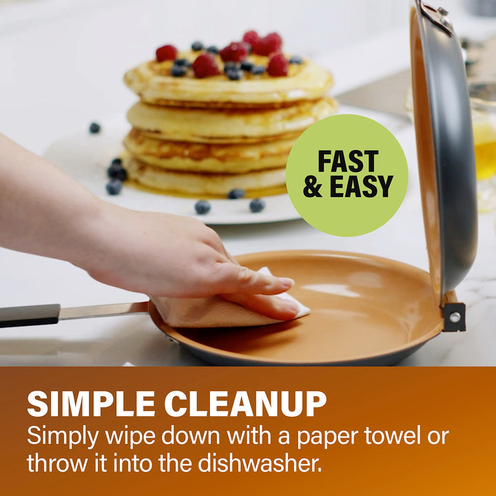 Gotham Steel Double Sided Pan, The Perfect Pancake Maker – Nonstick Copper Easy to Flip Pan, Frying Pan for Fluffy Pancakes, Omelets, Frittatas & More! Pancake Pan Dishwasher Safe Large Pancake Bonanza