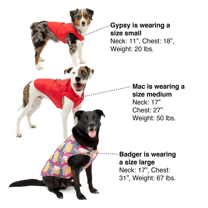 Kurgo Loft Dog Jacket, Reversible Dog Coat, Wear with Harness or Sweater, Water Resistant, Reflective, Winter Coat For Large Dogs (Lava Lamp, XL) Extra Large Lava Lamp