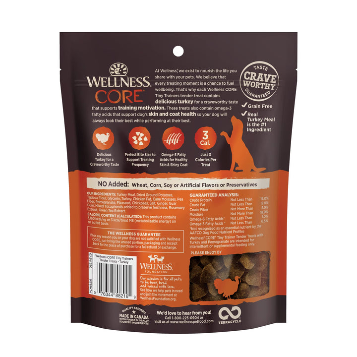 Wellness CORE Soft Tiny Trainers (Previously Petite Treats), Natural Grain-Free Dog Treats for Training, Made with Real Meat, No Artificial Flavors (Turkey & Pomegranate, 6 Ounce Bag) Turkey 6 Ounce (Pack of 1)