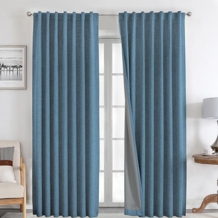 Joydeco 100% Black Out Curtains 63 inch Long 2 Panels Burg Natural Blackout Linen Drapes for Bedroom Living Room Darkening Curtain Thermal Insulated Back tab Rod Pocket(37x63 inch,Sage Green) Sage Green 37"W x 63"L (Pack of 2)