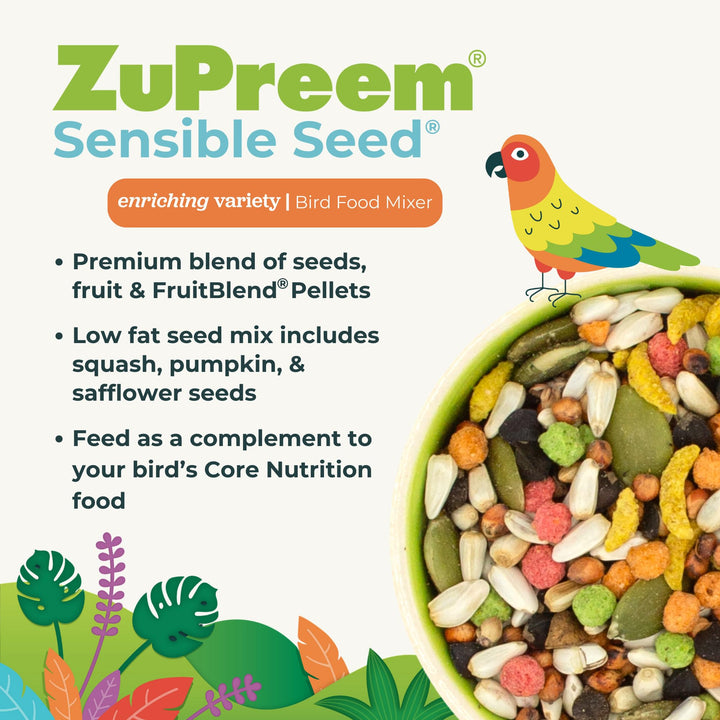 ZuPreem Pure Fun Bird Food, Parakeet, Budgie, Parrotlet, Dove, Seed and Pellet Blend for Small Birds, Food Mixer Topper, Enriching Variety, Made in USA, Bird Seed, Parakeet Food, Budgie Food (S, 2 lb) Pure Fun Seed & Pellet Blend 2 Pound (Pack of 1)