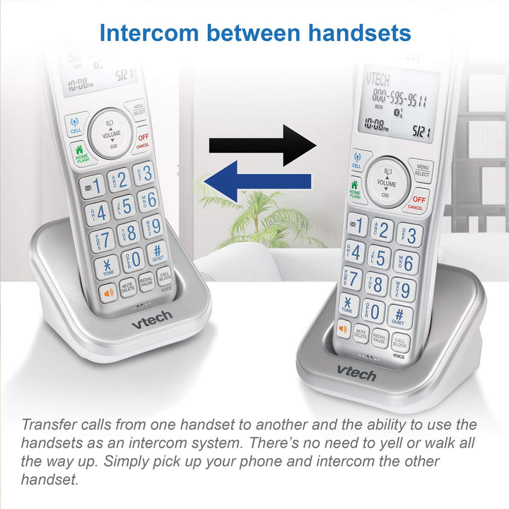 VTech VS112-27 DECT 6.0 Bluetooth 2 Handset Cordless Phone for Home with Answering Machine, Call Blocking, Caller ID, Intercom and Connect to Cell (White) White 2 Handsets