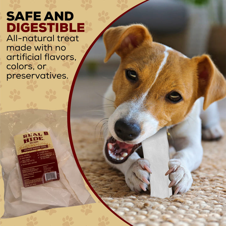 | All Natural Dog Chew Treats - Premium Rawhide Chips - Long Lasting Grass Fed Free Range Beef Hide - Small/Medium/Large Dogs - 1 Pound 1 Pound (Pack of 1)