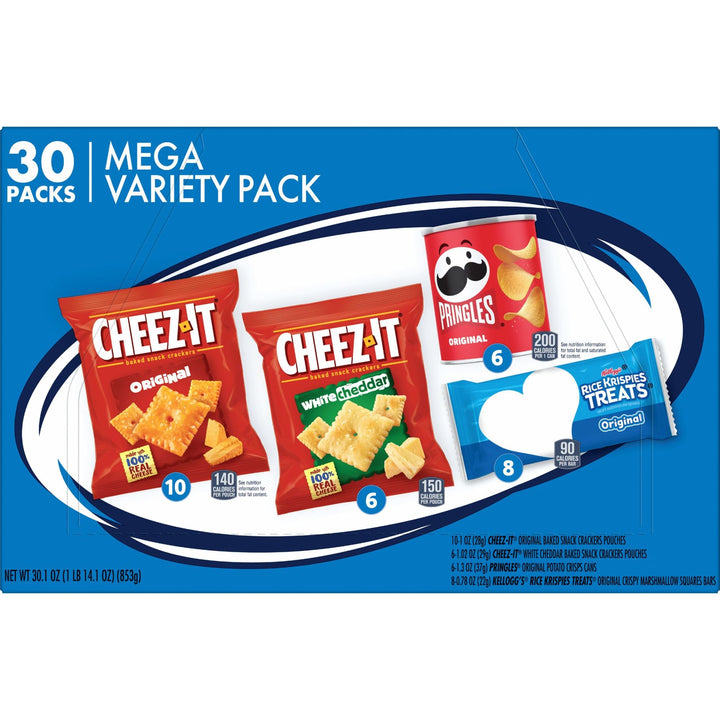 Kellogg's Snacks, Lunch Snacks, Kids Snacks, Mega Pack, Variety Pack, 30.1oz Box (30 Packs) Cheez-It, Pringles, Rice Krispies Treats 1.88 Pound (Pack of 1)