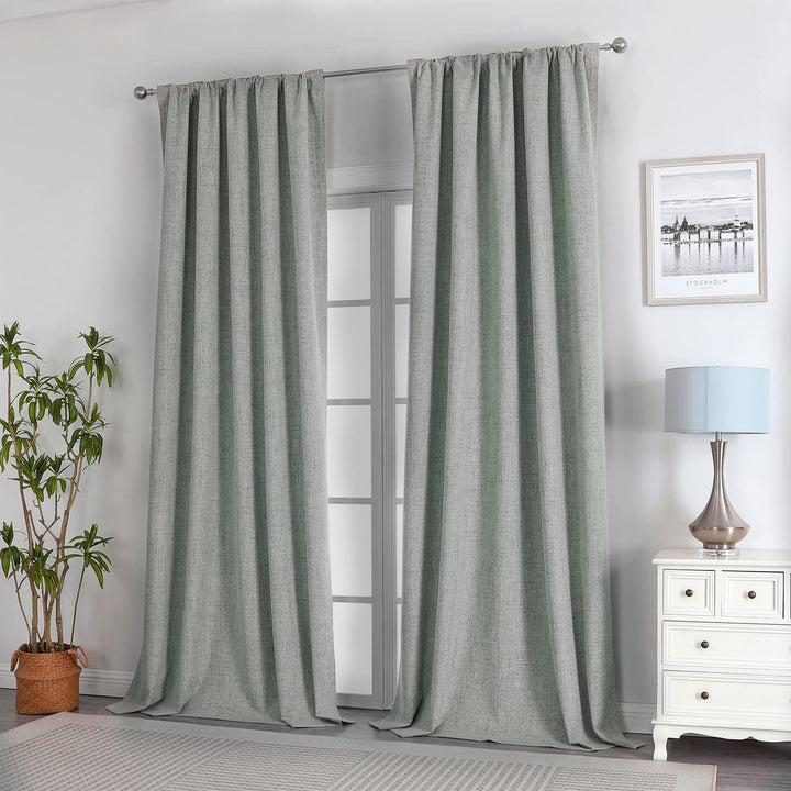 Joydeco 100% Black Out Curtains 63 inch Long 2 Panels Burg Natural Blackout Linen Drapes for Bedroom Living Room Darkening Curtain Thermal Insulated Back tab Rod Pocket(37x63 inch,Sage Green) Sage Green 37"W x 63"L (Pack of 2)