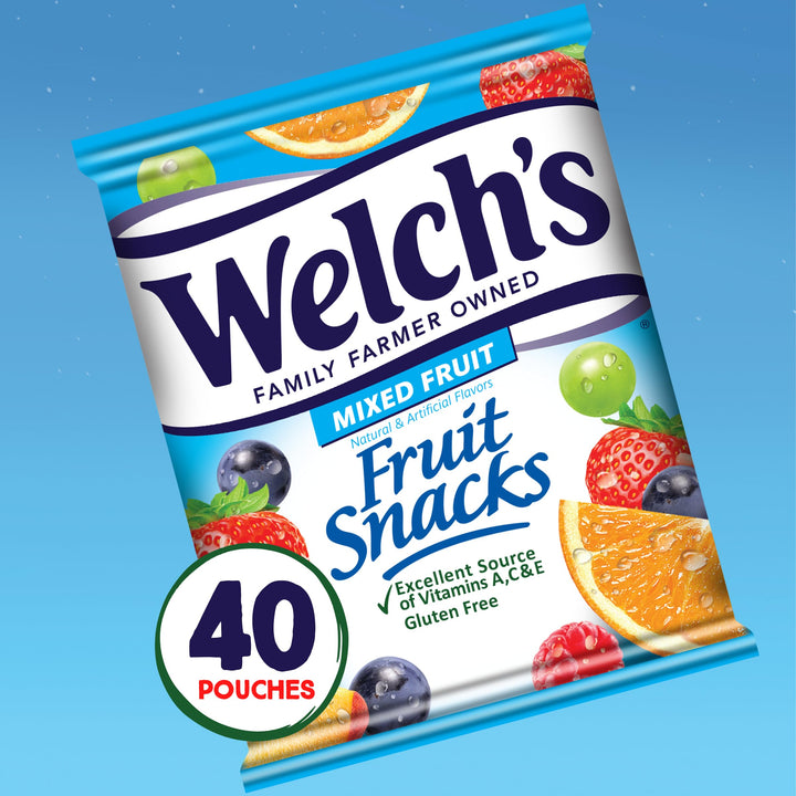 Welch's Fruit Snacks, Mixed Fruit, Perfect Halloween Candy Bulk Pack, Gluten Free, Individual Single Serve Bags, 0.8 oz (Pack of 40) 0.8 Ounce (Pack of 40)