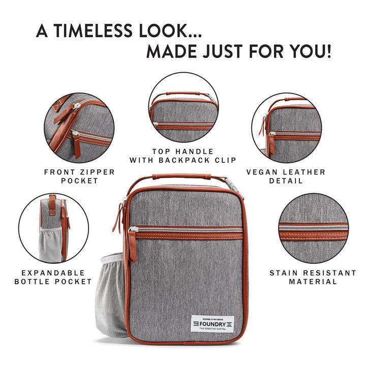 Fit & Fresh Foundry, Thayer Insulated Lunch Bag with 2 Food Containers, Reusable Lunch Box & Soft Mini Cooler Bag, Perfect for School, Work, Picnics & More, Grey Steel Lunch Bag with Containers