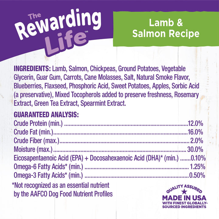 Wellness Rewarding Life Grain-Free Soft Dog Treats, Made in USA with Healthy Ingredients, Ideal for Training (Lamb & Salmon, 6-Ounce Bag) Lamb & Salmon 6 Ounce (Pack of 1)