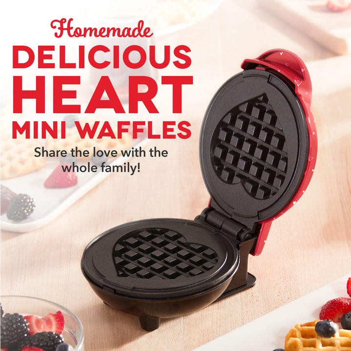 DASH Mini Maker for Individual Waffles, Hash Browns, Keto Chaffles with Easy to Clean, Non-Stick Surfaces, 4 Inch, Red Love Heart Waffle Maker