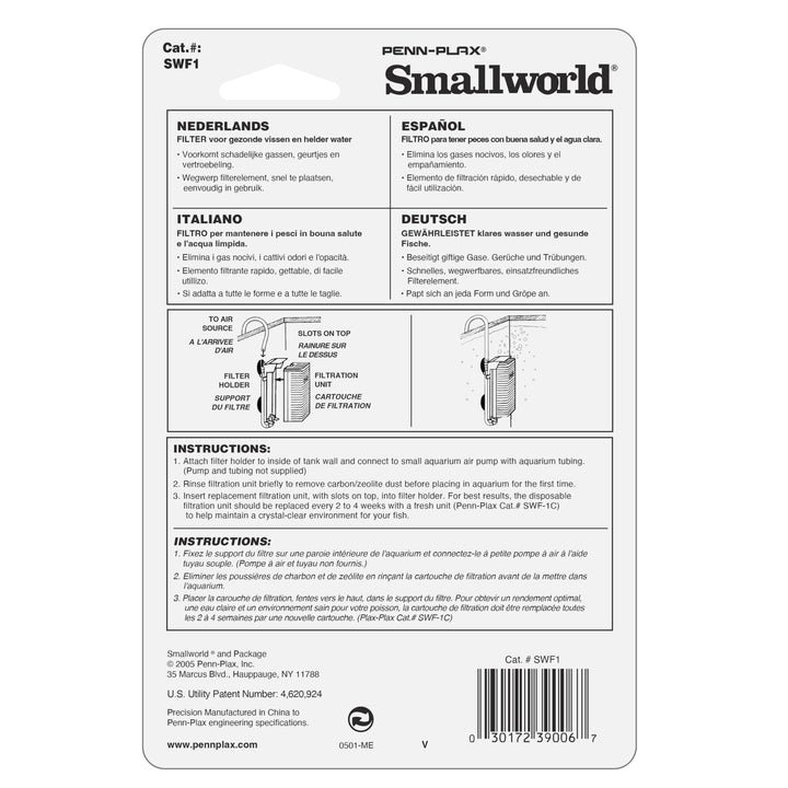 Penn-Plax Small World Aquarium Filter – Comes with a Disposable Media Cartridge (Bio Sponge, Carbon, and Zeolite Crystals) – Safe for Freshwater and Saltwater Setups (SWF1)