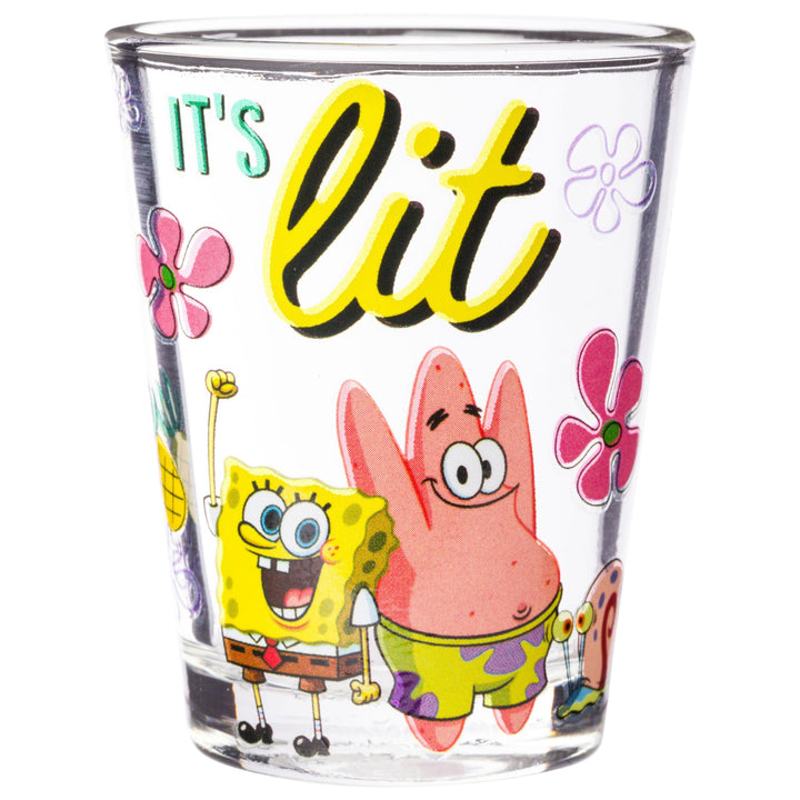 Silver Buffalo Spongebob Modern Quote Set 4pc. Mini Glass Set 4x1, 1.5 Ounces