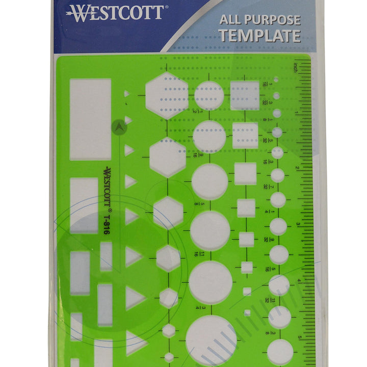 Westcott T-816 All-Purpose Technical Drawing Template, Plastic Shape Template Tool, Green, 4.5 by 6 In