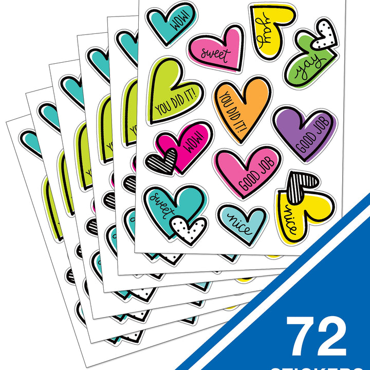 Carson Dellosa Kind Vibes Motivational Stickers—6 Sheets of Heart Stickers with Inspirational Messages, Reward Stickers for Classroom or Homeschool (72 pc) Doodle Hearts