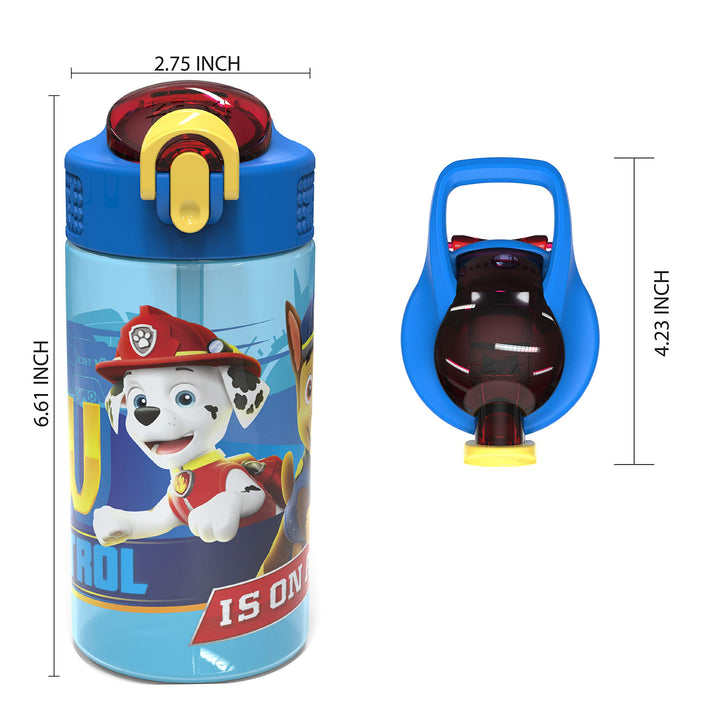 Zak Designs PAW Patrol Kids Water Bottle with Spout Cover and Built-in Carrying Loop, Durable Plastic, Leak-Proof Water Bottle Design for Travel (16 oz, 2-Pack, Non-BPA, Marshall) 2 Count (Pack of 1) Paw Patrol Marshall Bottle 2pk