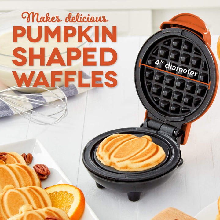 DASH DMWP001OR Mini Maker for Individual Waffles, Hash Browns, Keto Chaffles with Easy to Clean, Non-Stick Surfaces, 4 Inch, Orange Pumpkin Waffle Maker