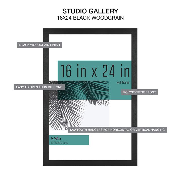 MCS Studio Gallery 20x27 Poster Frame Black Woodgrain, Vertical & Horizontal Wall Hanging Large Picture Frame for Photos, Posters & Art Prints (1-Pack) 1-Pack 20x27 - Select