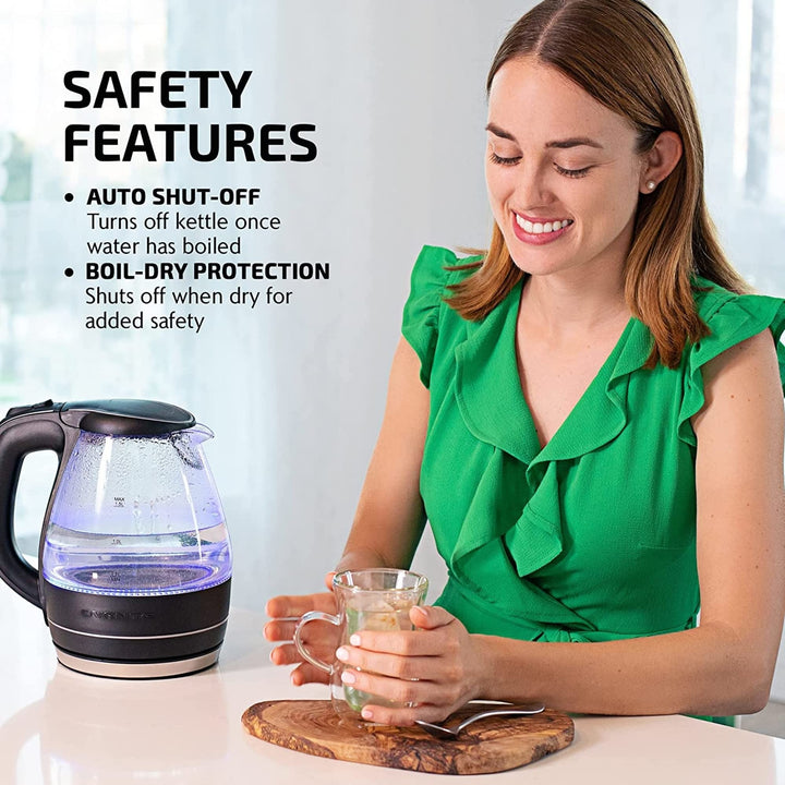 OVENTE Glass Electric Kettle Hot Water Boiler 1.5 Liter Borosilicate Glass Fast Boiling Countertop Heater - BPA Free Auto Shut Off Instant Water Heater Kettle for Coffee & Tea Maker - Purple KG83P