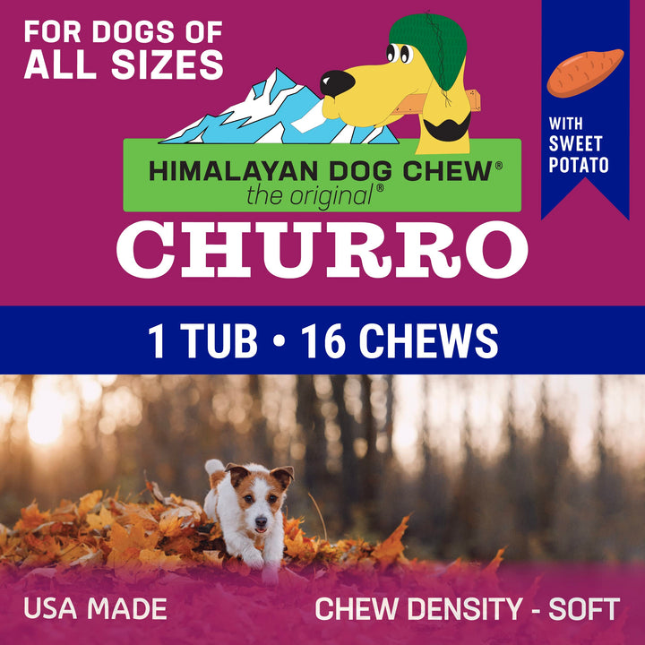 CHURRO Himalayan Cheese Treat Tub | Sweet Potato Churro | Lactose Free - Gluten Free - Grain Free | USA Made | for All Breeds | 16 x 6 inch Churros | Real Sweet Potato and Himalayan Cheese 1 Pound (Pack of 1)