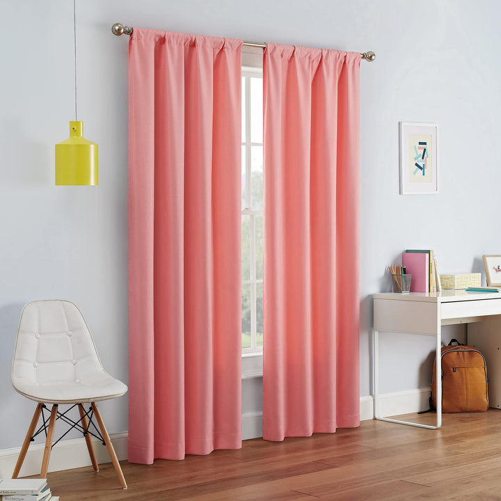 ECLIPSE Kendall Modern Blackout Thermal Rod Pocket Window Curtain for Bedroom or Living Room (1 Panel), 42 x 95, Coral