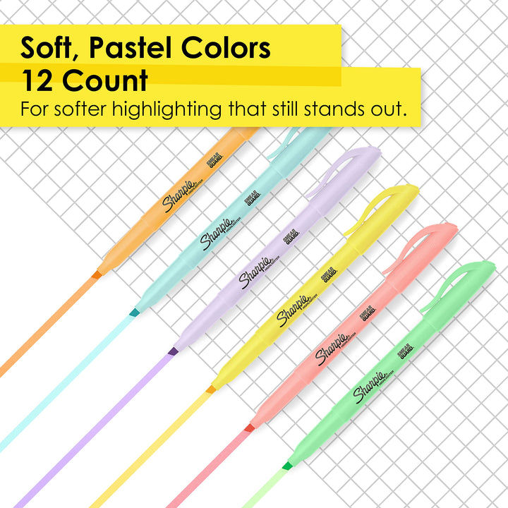 Sharpie Pocket Highlighters, Mild Pastel Colors, Assorted, Chisel Tip, 12 Count 1 Count (Pack of 12)