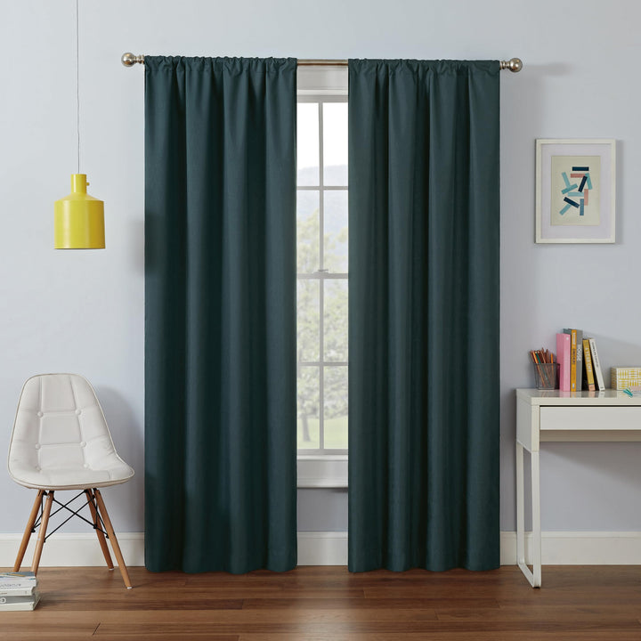 Eclipse Kendall Modern Blackout Thermal Rod Pocket Window Curtain, Insulating & Noise Reducing Curtains for Bedroom or Living Room (1 Panel), 54 in Long x 42 in Wide, Teal 54" x 42" Green Solid