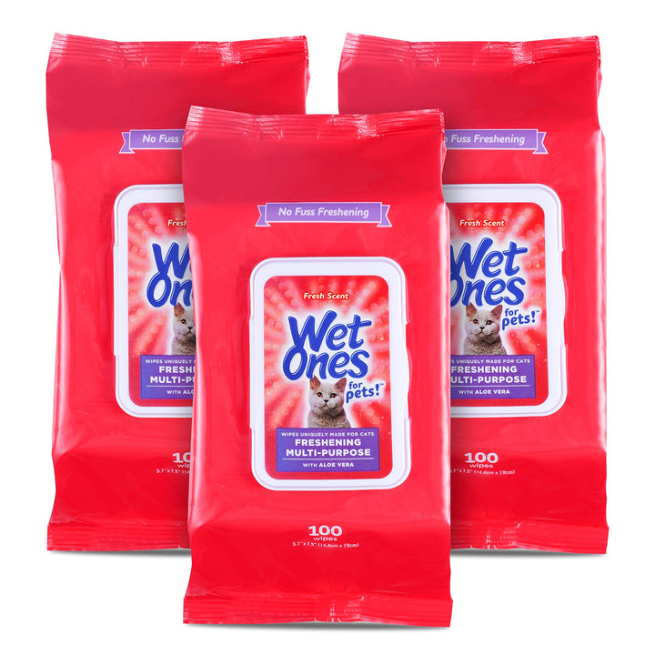 Wet Ones for Pets Freshening Multipurpose Wipes for Cats with Aloe Vera | Easy to Use Cat Cleaning Wipes, Freshening Cat Grooming Wipes for Pet Grooming in Fresh Scent| 100 ct Pouch Cat Wipes 100 Count (Pack of 1)